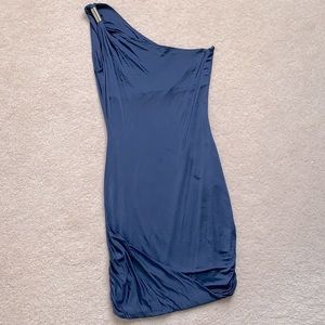 Navy Blue One Shoulder Fitted Dress